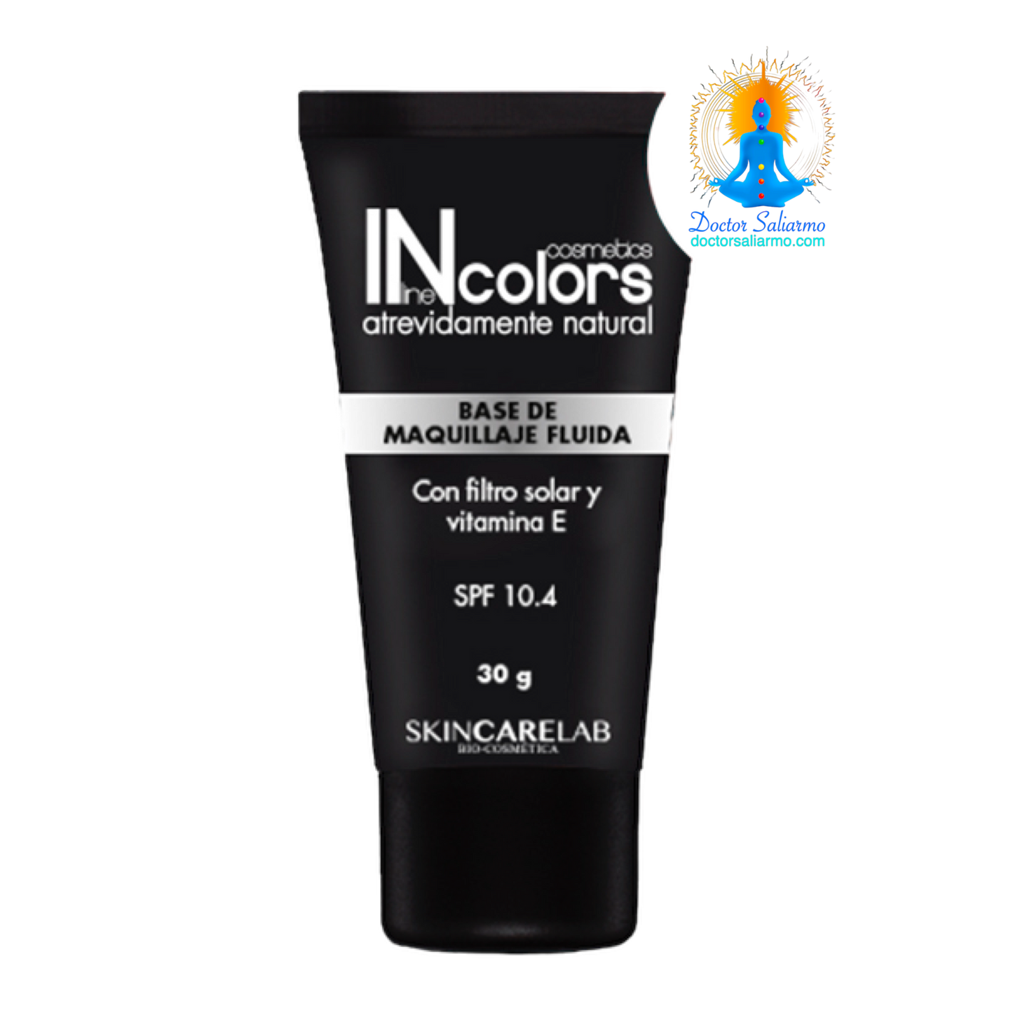 Base de maquillaje fluido con vitamina E y filtro solar SPF 10.4 para proteger la piel, cubriendo las pequeñas imperfecciones