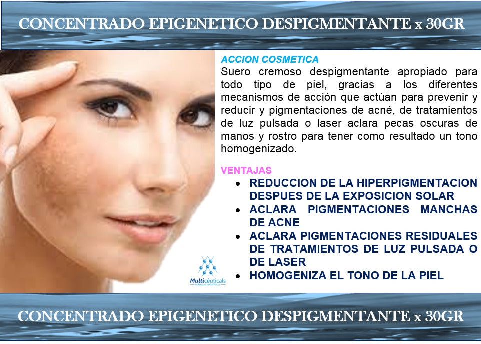Concentrado epigenetico despigmentante Multiceuticals es un suero cremoso despigmentante apropiado para todo tipo de piel.