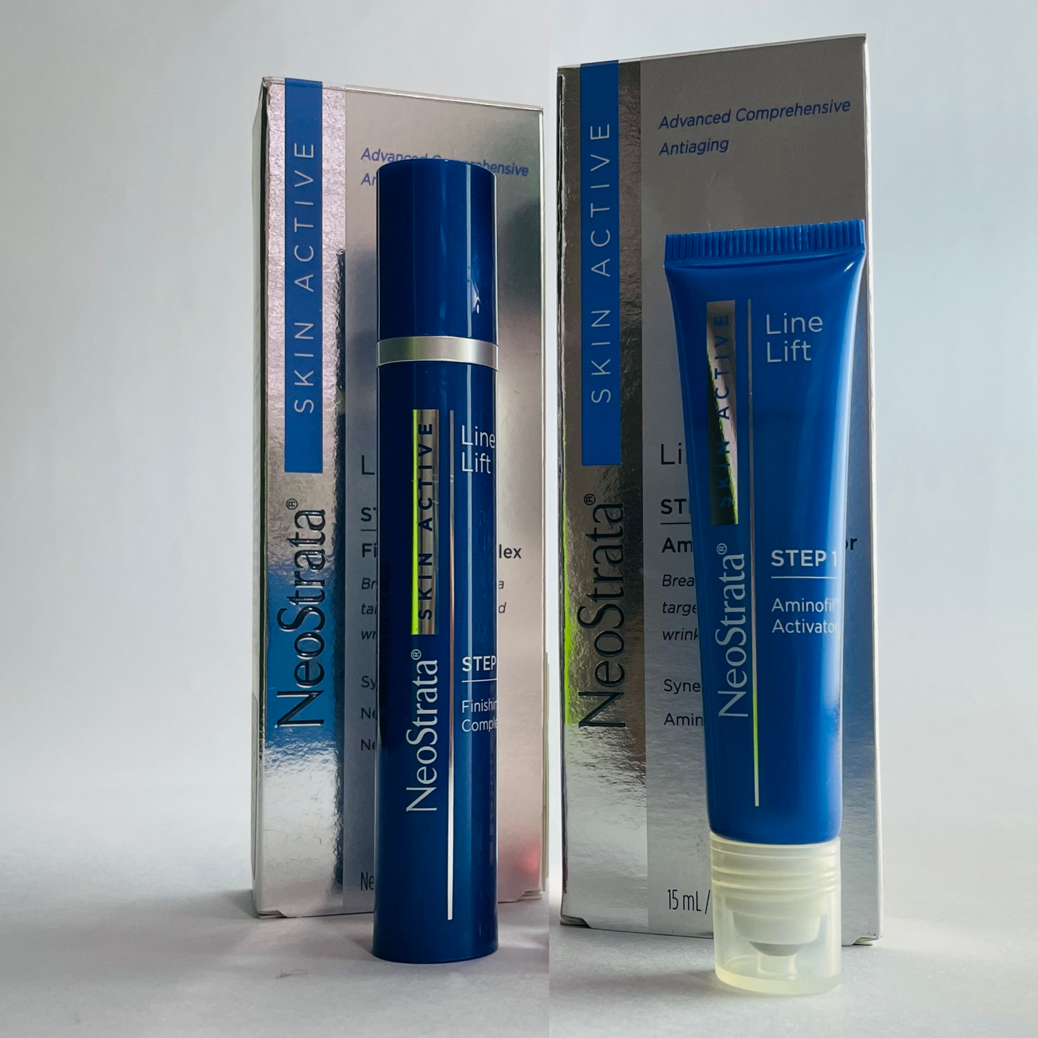 Skin Active Line Lift paso 1 es el gel ideal para arrugas profundas. Skin Active Line Lift paso 2 para desvanecer líneas de expresión profundas y arrugas.