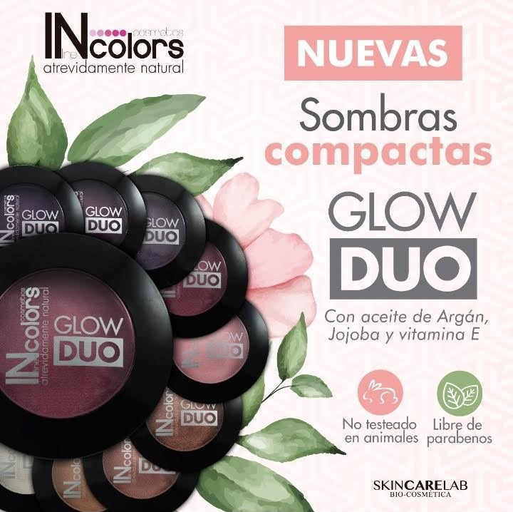 GLOW DUO sombras compactas INcolors en 26 diferentes tonos Berenjena, Black, Bronce, Champagne, Coffee, Crema, Gray, Indigo, Jade ...